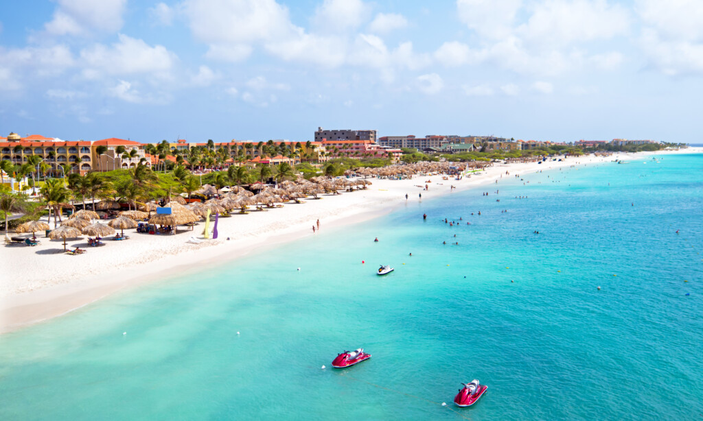 Aerial from Eagle beach on Aruba in the Caribbean